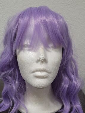 Lavender Wavy Women’s Fashion Wig with Bangs